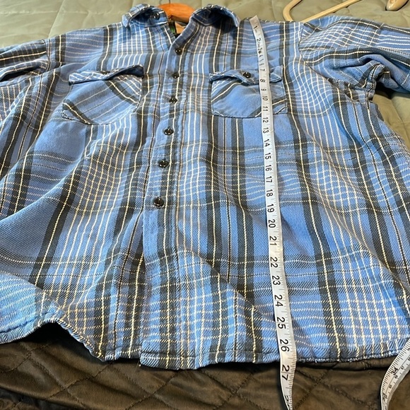 VTG Plaid Shacket XL Blue Winter Run Pockets Dad Oversized Fall Button Down Barn - Picture 14 of 15